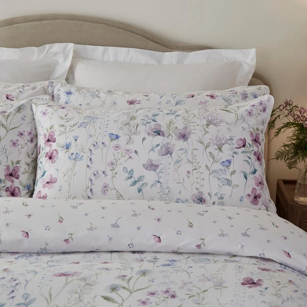 Dorma Wildflower Mauve Cotton Pillowcase Pair 3 Dorma Wildflower Mauve Cotton Pillowcase Pair