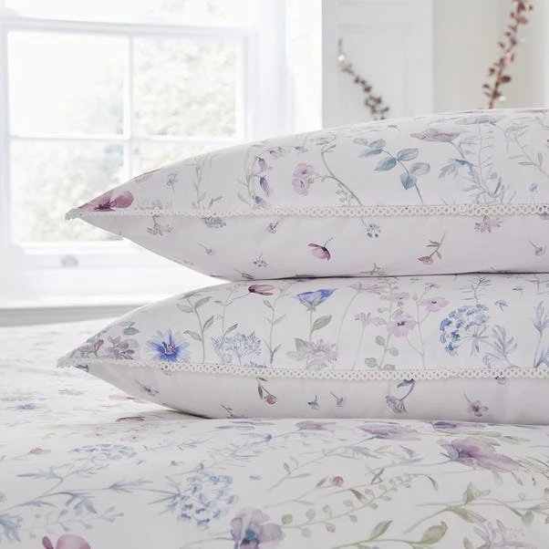 Dorma Wildflower Mauve Cotton Pillowcase Pair 4 Dorma Wildflower Mauve Cotton Pillowcase Pair - Image 2